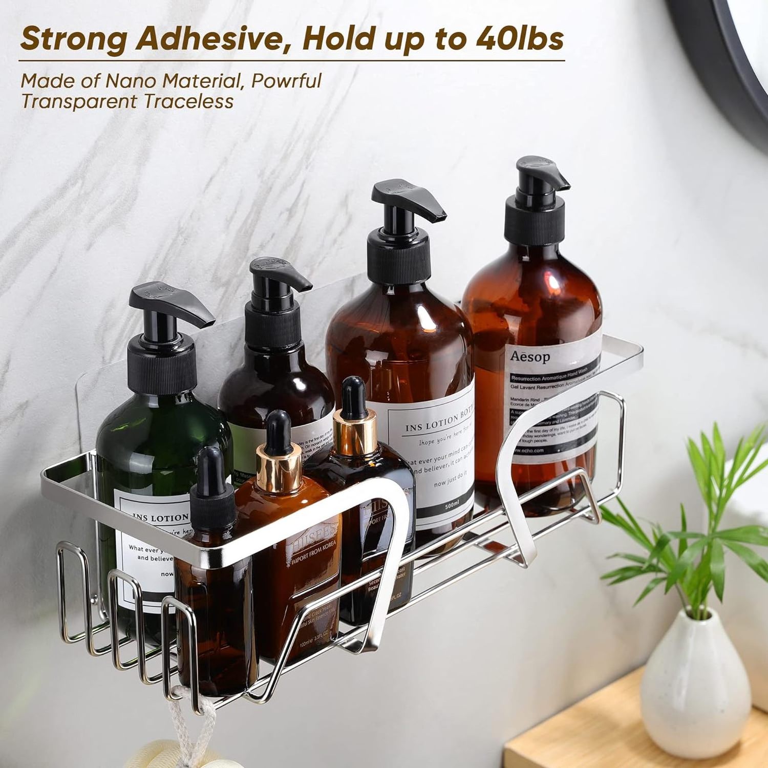 Stainless Steel No Drilling Adhesive Bathroom Shelf Shower Basket Soap Dish With Shower Accessories