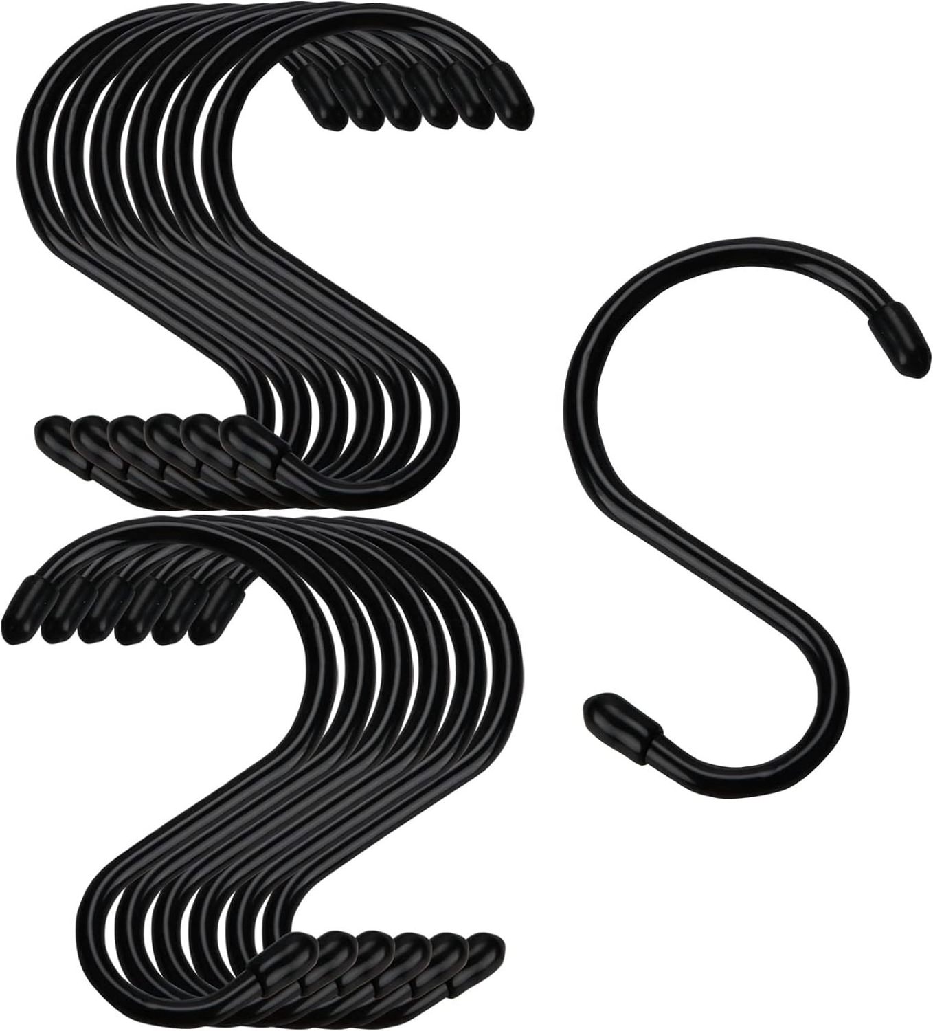 S-shaped hooks anti slip S-shaped hooks with rubber plugs steel metal black rubber coated wardrobe S-shaped hooks, used for han