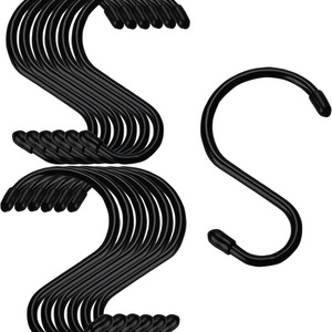 S-shaped hooks anti slip S-shaped hooks with rubber plugs steel metal black rubber coated wardrobe S-shaped hooks, used for han