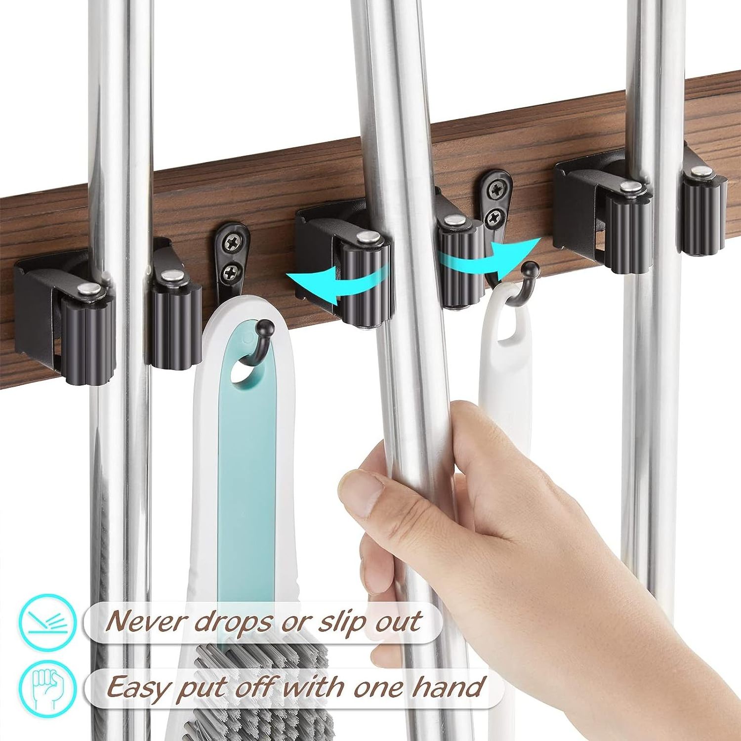 Mop broom rack wall mounted wooden broom mop hook wall mounted garden tool rack storage rack suitable for closet