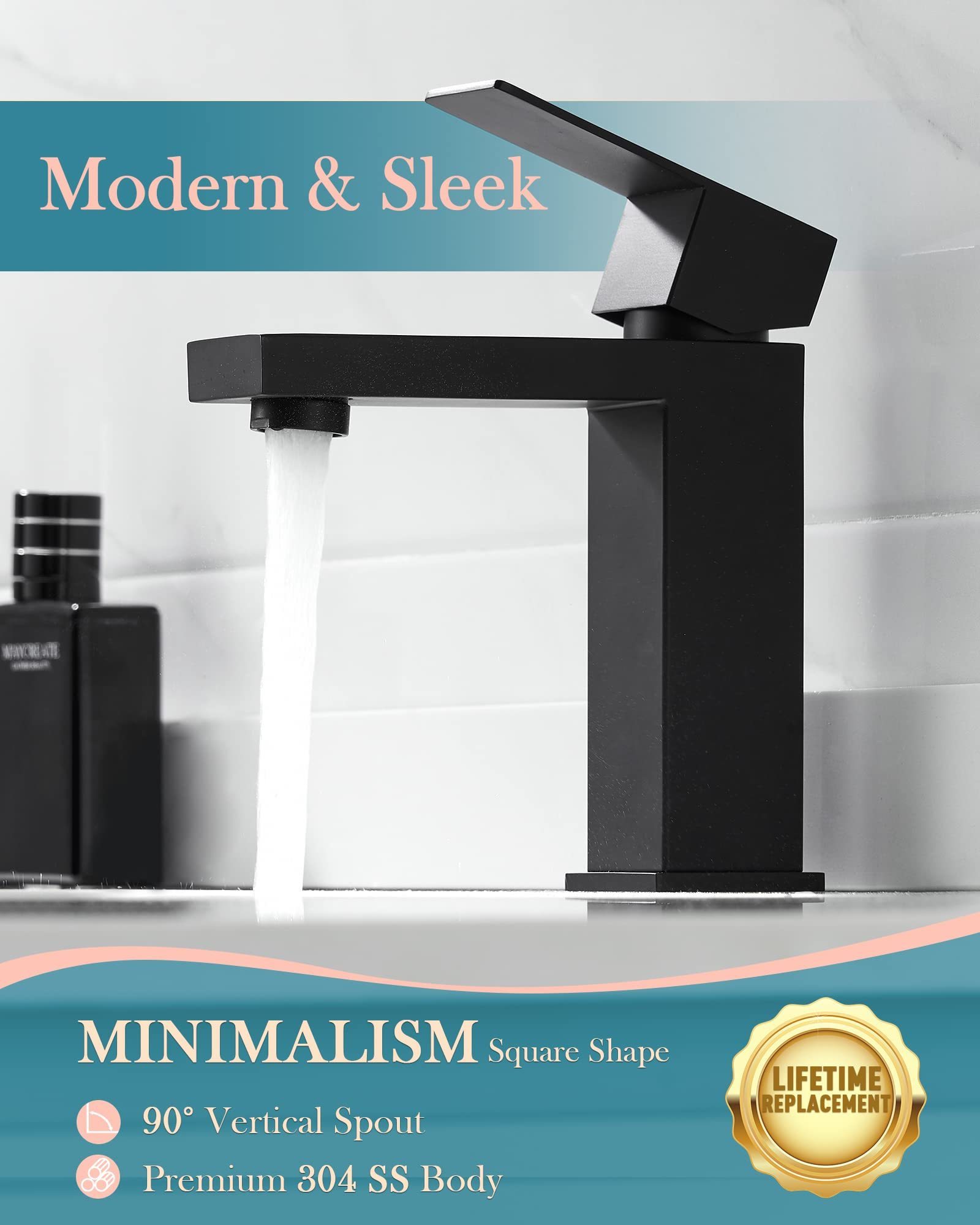 1 Hole 3 Hole Single Handle Bathroom Sink Faucet Matte Black Stainless Steel Modern Square Faucet For Bathroom Sink