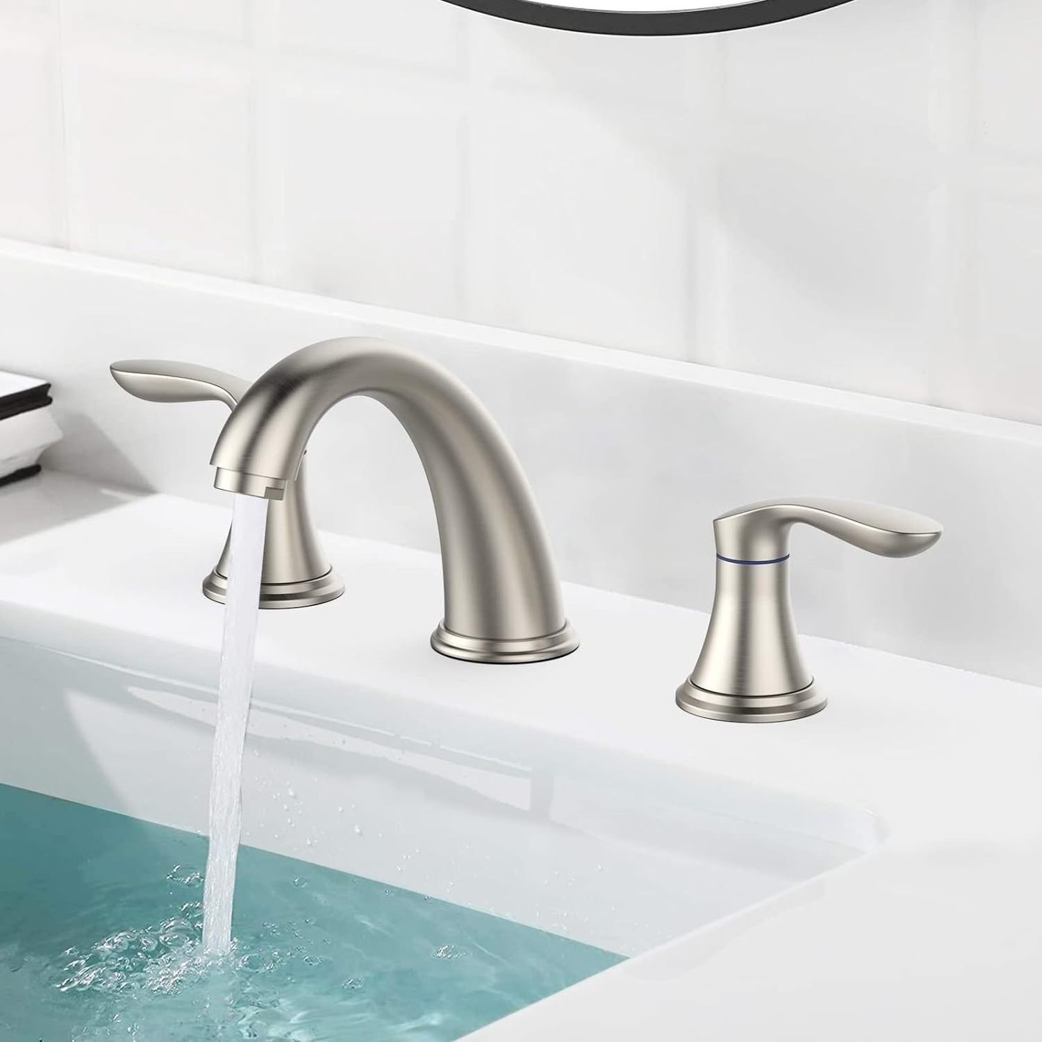 Bathroom Sink Faucet, Faucet for Bathroom Sink, Widespread Brushed Nickel Bathroom Faucet 3 Hole with  Pop Up Drain