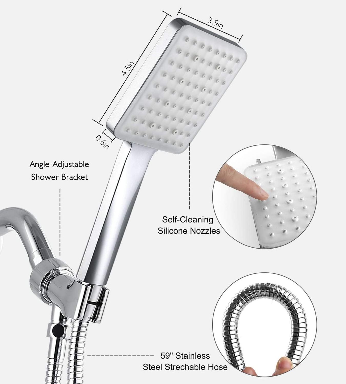 Bathroom Accessories Shower Head 6 Spray Modes Settings Handheld Rainfall Hand Shower Head With Hose And Bracket