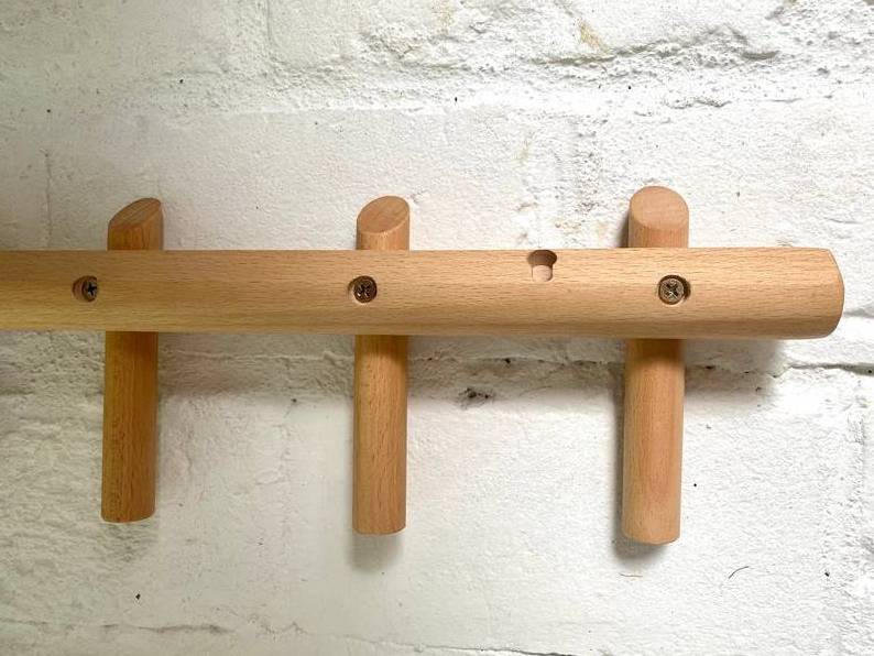 Handmade European Beech wood Wall Mount Coat & Hat, Towel, Backpack, Robe Hook Rack~3,4,5,7-Peg