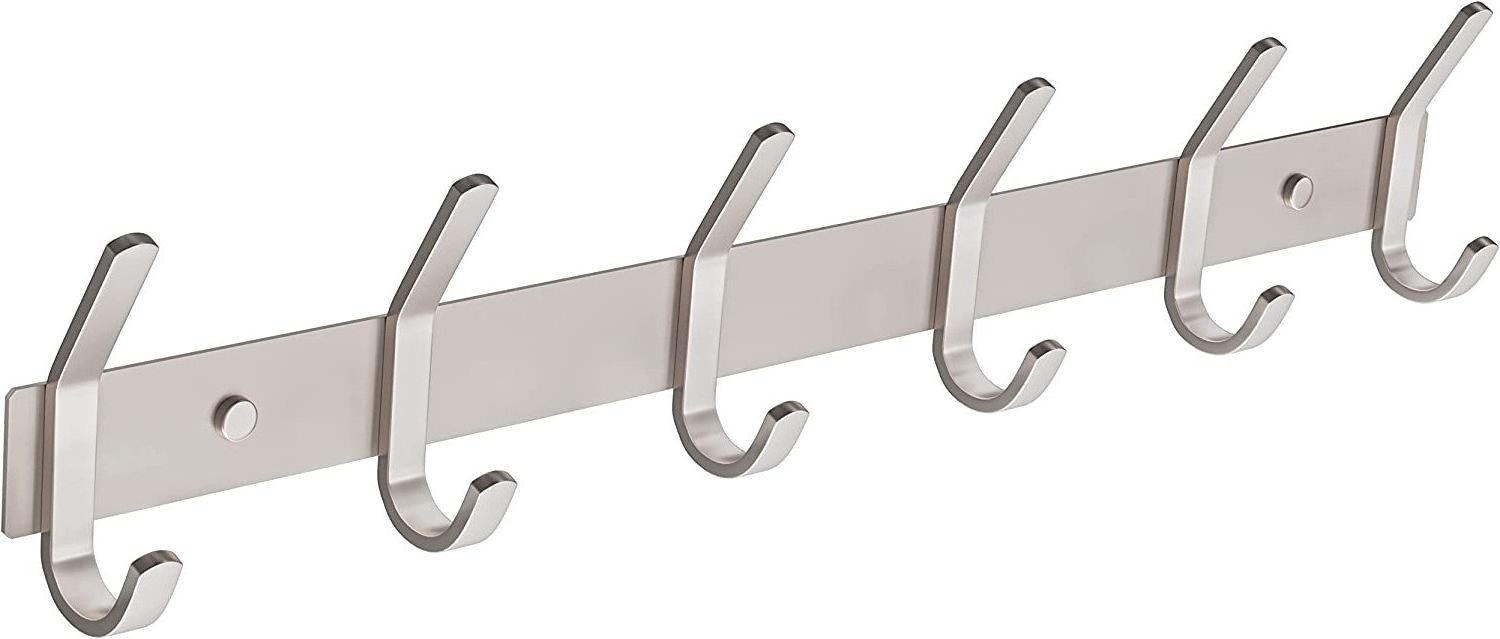 Wall Mounted Coat Rack with 6 Hooks - 17 Inch Heavy Duty Stainless Steel SUS304 Waterproof Brushed