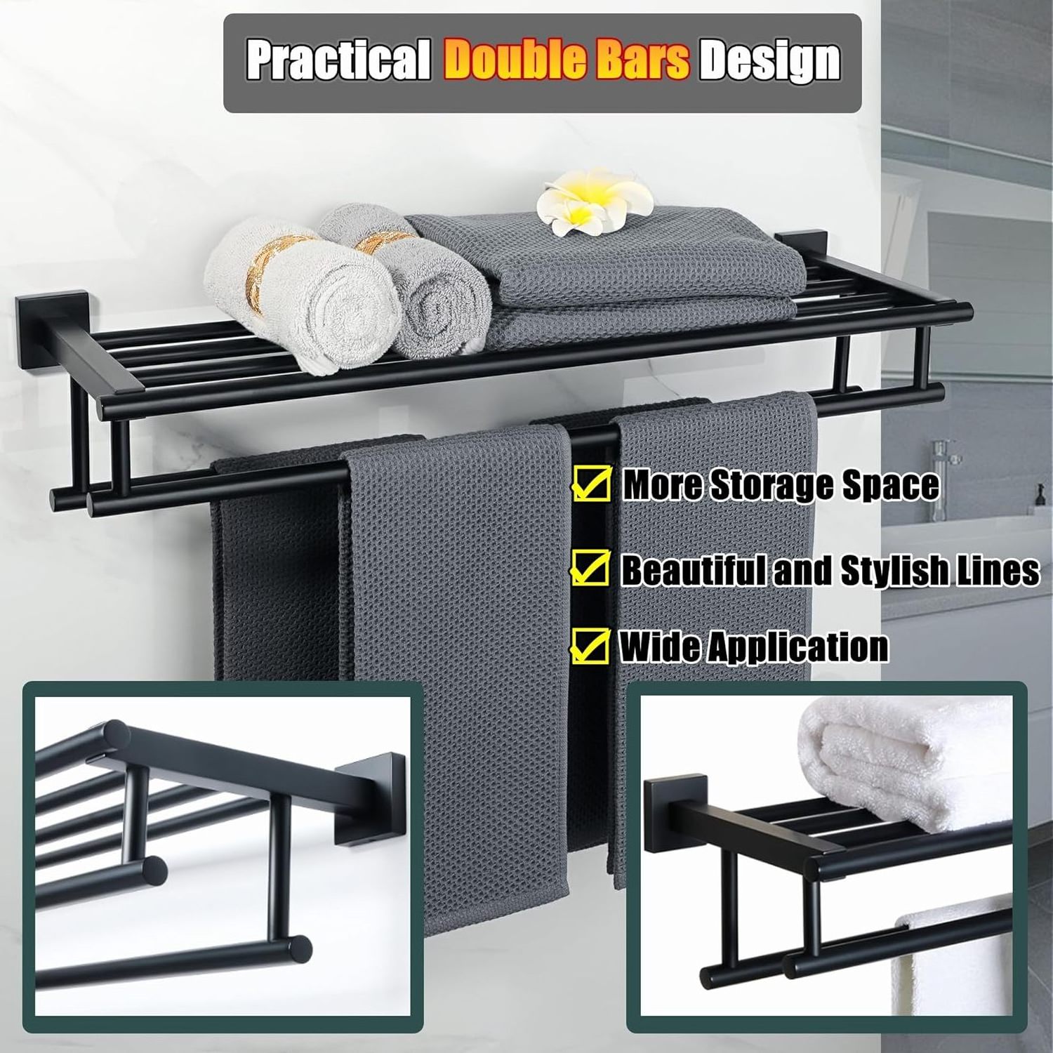 Stainless Steel Metal Towel Rack Paper Holder Towel Rack Towel Bar Hooks For Bathroom