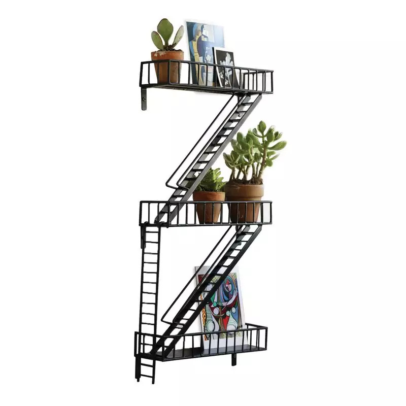 FireEscape Shelf Hot Sale Black Metal Display Wall Shelf Wall Mounted Decorative Rack