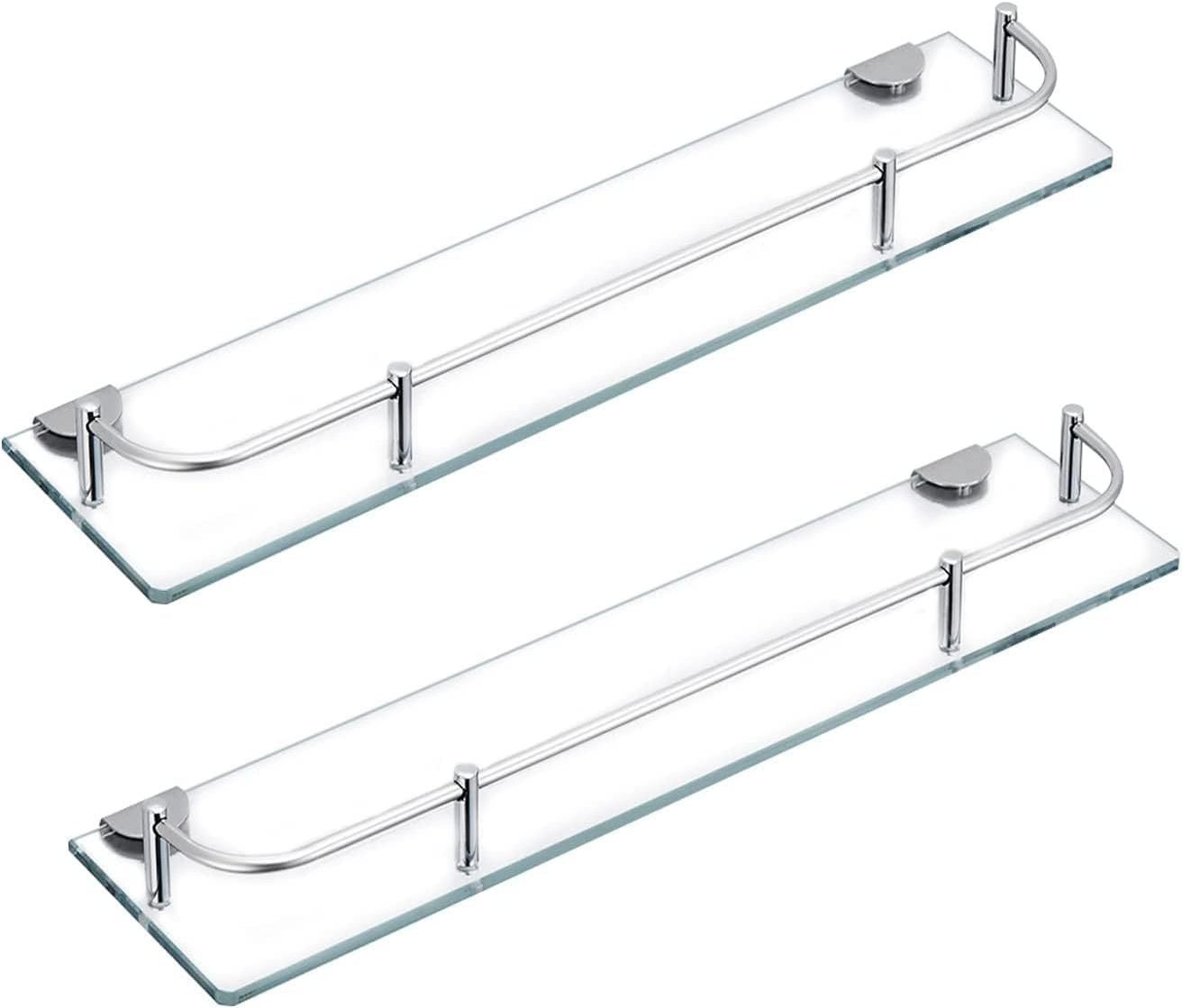 Glass Shower Shelves for Bathroom Rectangular Tempered Glass Floating Shelves for Wall with 304 Stainless Steel