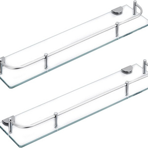 Glass Shower Shelves for Bathroom Rectangular Tempered Glass Floating Shelves for Wall with 304 Stainless Steel