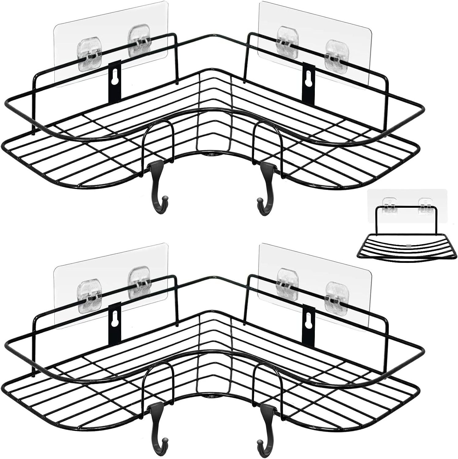 Corner Shower Shelf No Drilling Set Pack of 2 with Soap Dish Adhesive Storage Shelf for Care Product