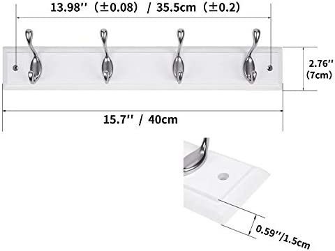 4-Satin Nickel Hooks on White Wooden Board Wall Mounted Coat Hook Rack Hanger