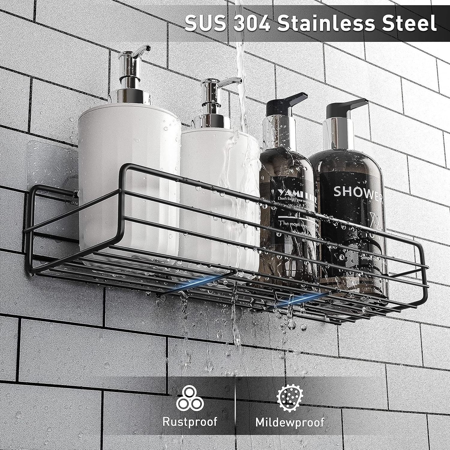 Shower Caddy Basket Shelf with Soap Holder No Drilling Traceless Adhesive Shower Wall Shelves