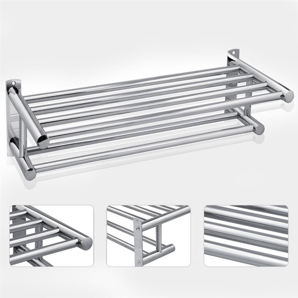 Stainless Steel Plated Decorative Wall Mounted Bathroom Double Towel Storage Rail Holder Rack Folding Movable Bath Towel Bar