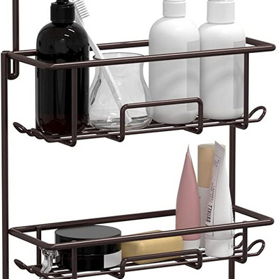 Shower Caddy Hanging over Shower Head Rust Roof Shower Organizer with 10 Hooks for Razor Shampoo Holder