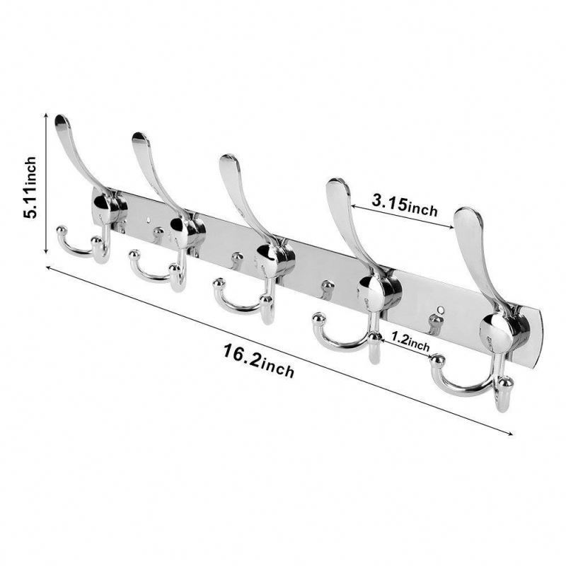 Heavy Duty Highly Functional Living Room Bedroom 5 Hook Hangers Stainless Steel Washing Drying Wall Mounted Coat Rack