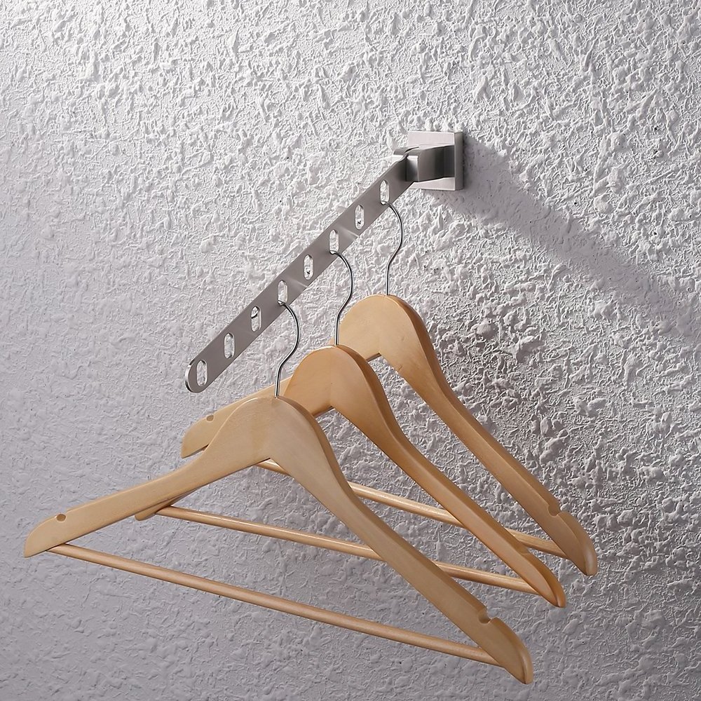 Hanging Clothes Organizer Stainless Steel Wall Mounted Swing Arm Clothes Hooks Rack