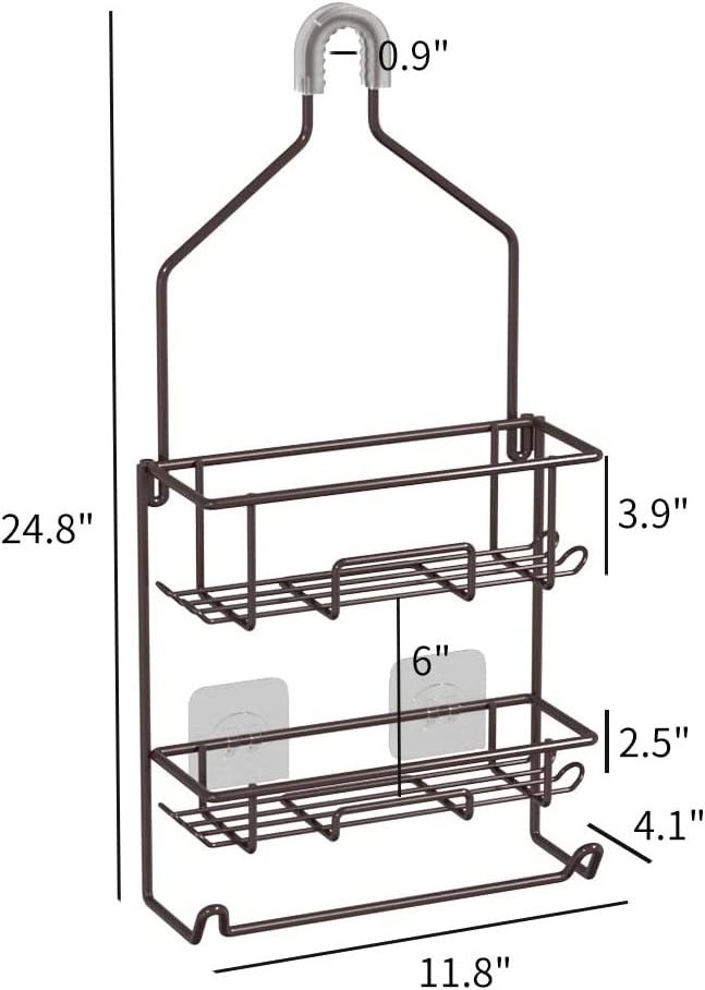 Shower Caddy Hanging over Shower Head Rust Roof Shower Organizer with 10 Hooks for Razor Shampoo Holder