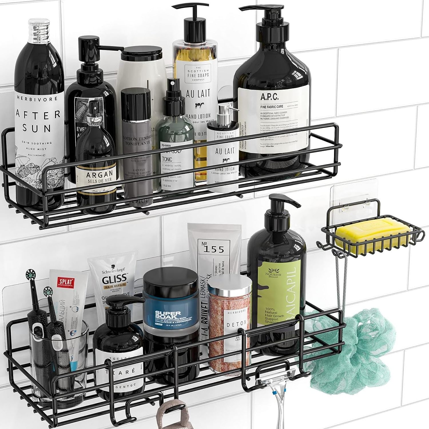 Shower Caddy Basket Shelf with Soap Holder No Drilling Traceless Adhesive Shower Wall Shelves