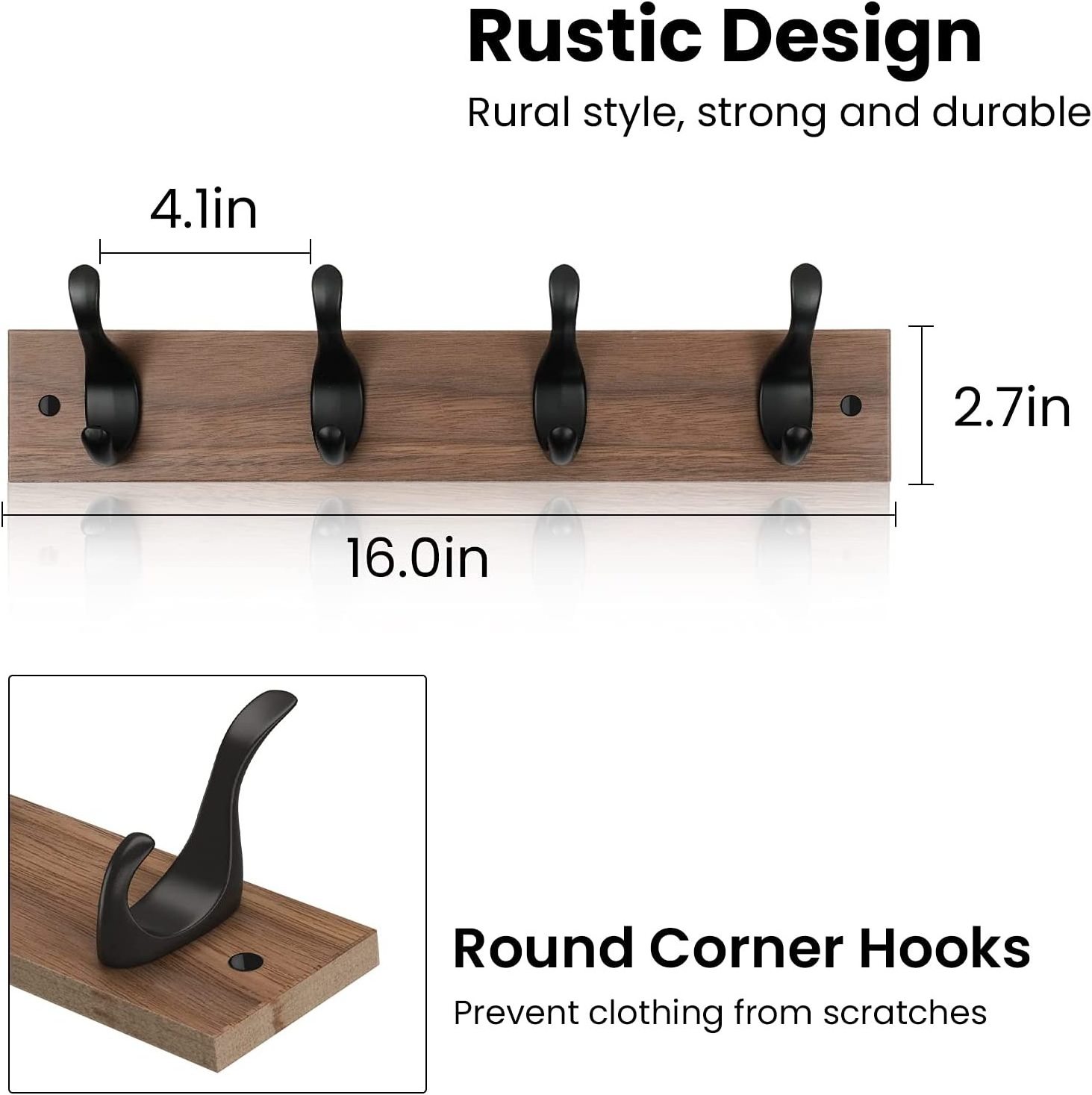 2 Pack Entryway Coat Rack with 4 Wall Hooks, Coat Rack for Wall Hanging and Storage