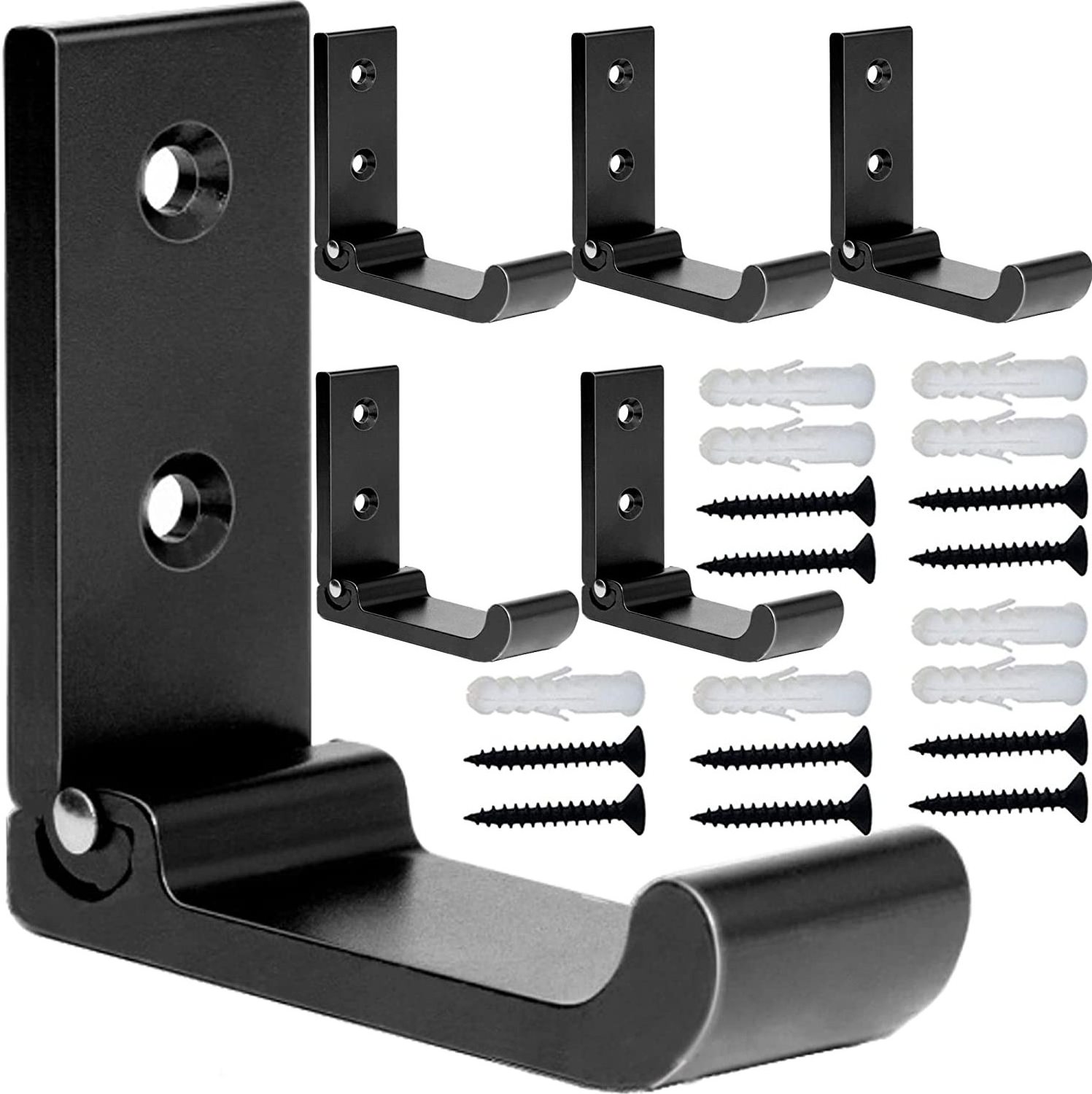 6PCS Matte Black Wall Hooks for Hanging Coats Bathroom Towel Hooks Hardware Heavy Duty Aluminum Alloy Robe Hooks