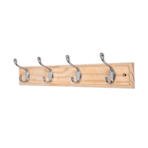 4-Satin Nickel Hooks on White Wooden Board Wall Mounted Coat Hook Rack Hanger