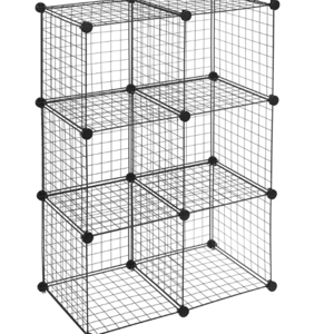 Basics 6-Cube Wire Grid Storage Shelves, 14" x 14" Stackable Cubes, Black