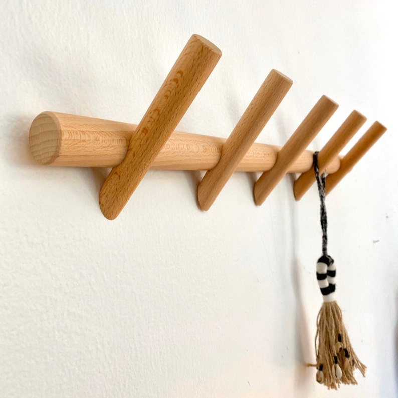 Handmade European Beech wood Wall Mount Coat & Hat, Towel, Backpack, Robe Hook Rack~3,4,5,7-Peg