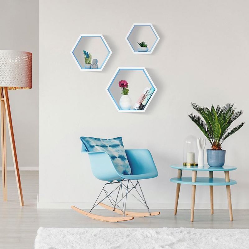 European Fashion Style Set of 3 Living Room Furniture Honeycomb Wall Shelves Hexagonal Cube Wall Decor Shelf