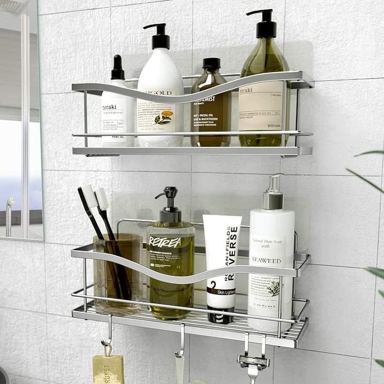 Black Adhesive Kitchen Shower Shelf Hooks Stainless Steel Bathroom Shower Shelf