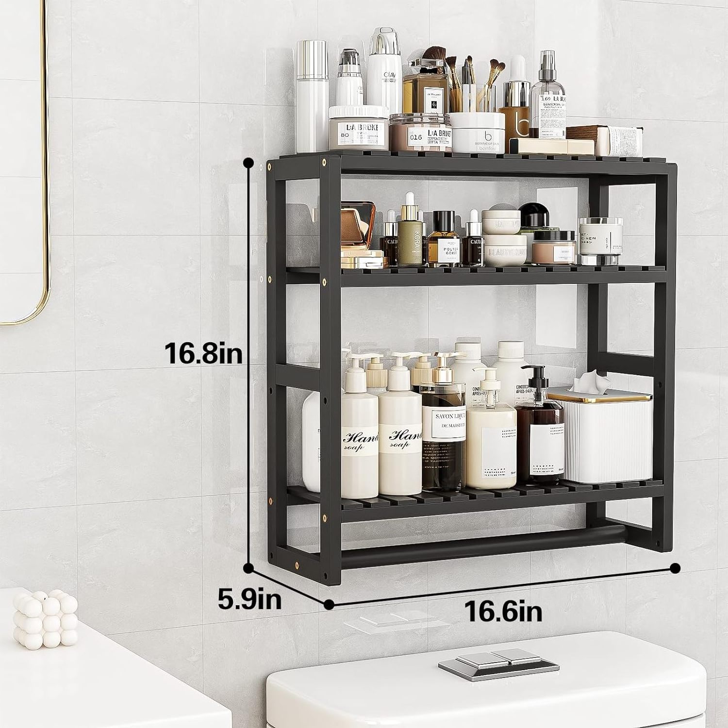 Bathroom Storage Shelves Organizer Adjustable 3 Tiers Over The Toilet Storage Floating Shelves for Wall Mounted