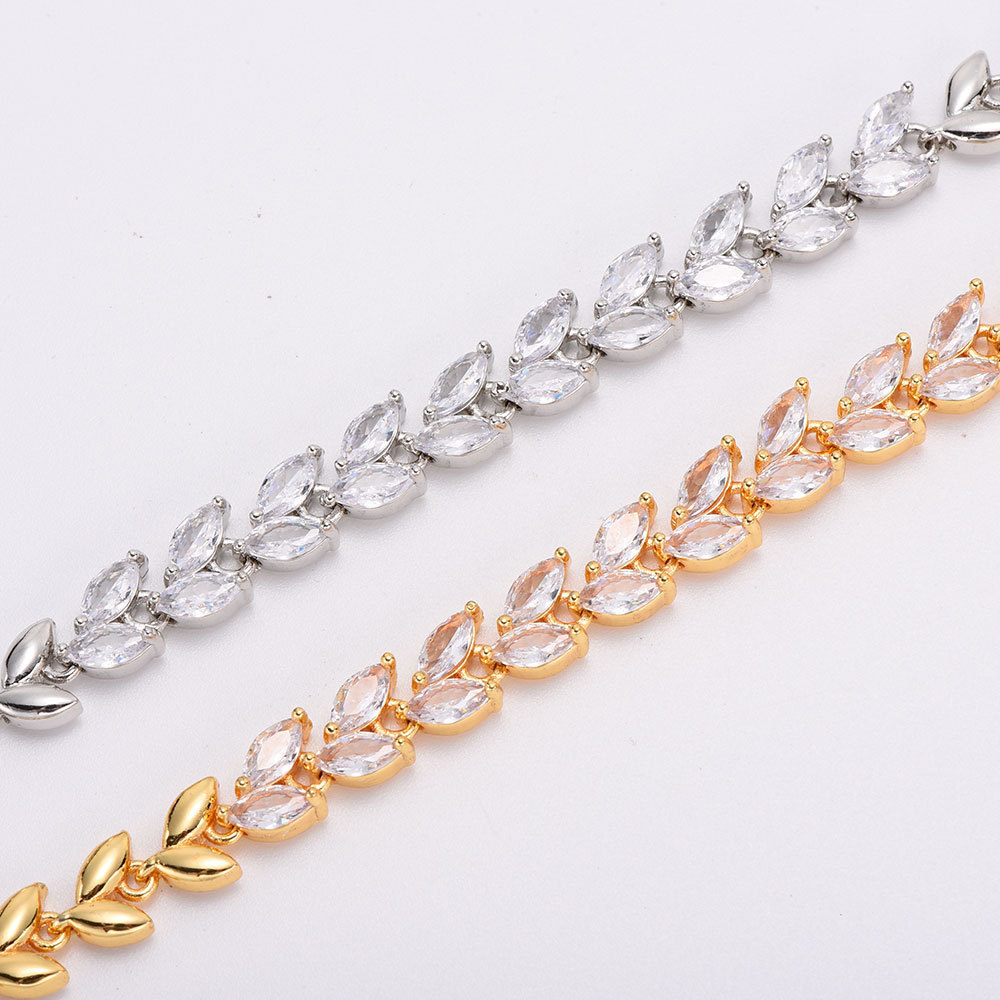 JH Wholesale Turkish Jewelry Women Accessories Cubic Zirconia Bracelet Simple Leaf Shape Design Bracelet