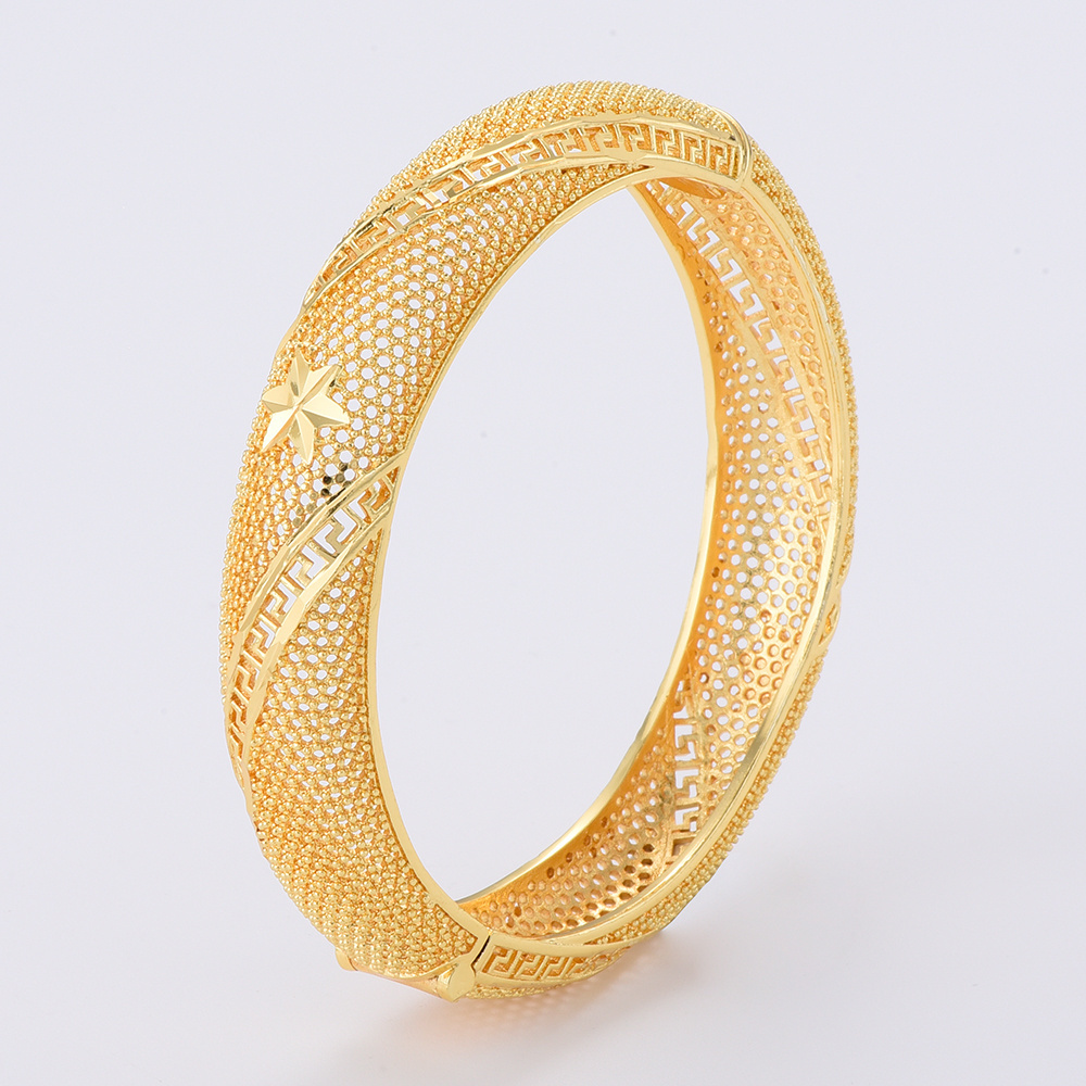 JH 24K Dubai Bangles For Women Middle East Gold Bangles Ethiopian Saudi Arabia Mesh Bracelets African Wedding Jewelry Gifts