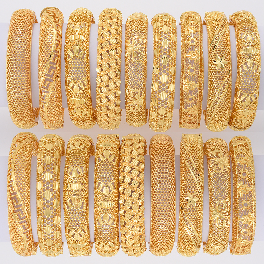 JH 24K Dubai Bangles For Women Middle East Gold Bangles Ethiopian Saudi Arabia Mesh Bracelets African Wedding Jewelry Gifts