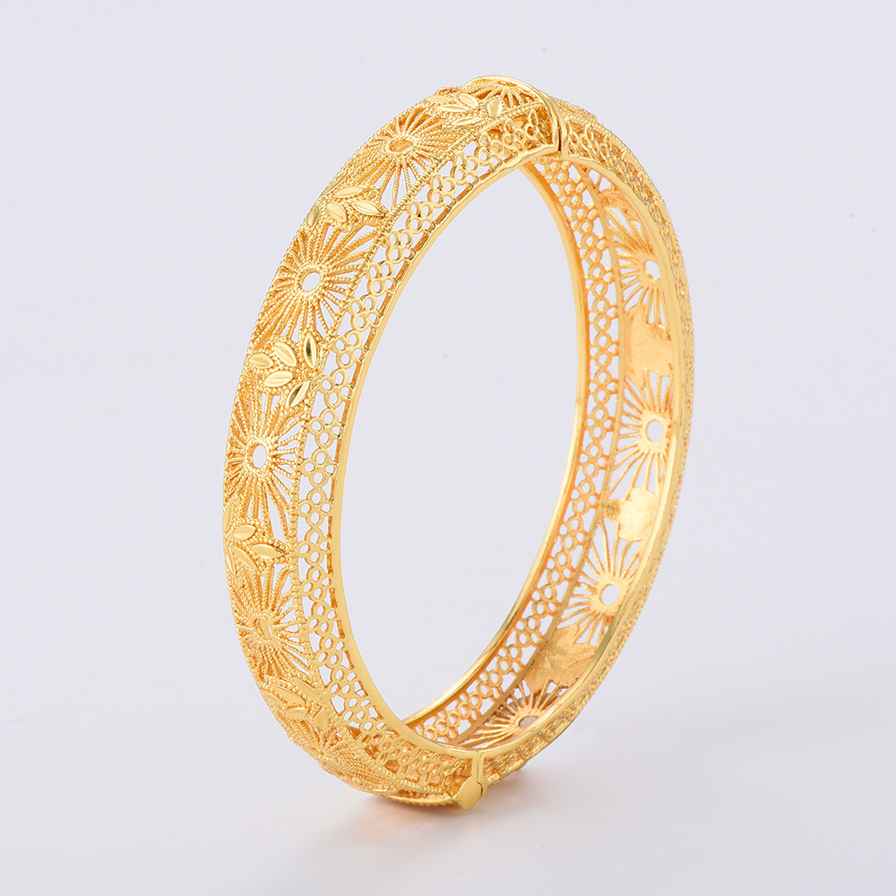 JH 24K Dubai Bangles For Women Middle East Gold Bangles Ethiopian Saudi Arabia Mesh Bracelets African Wedding Jewelry Gifts