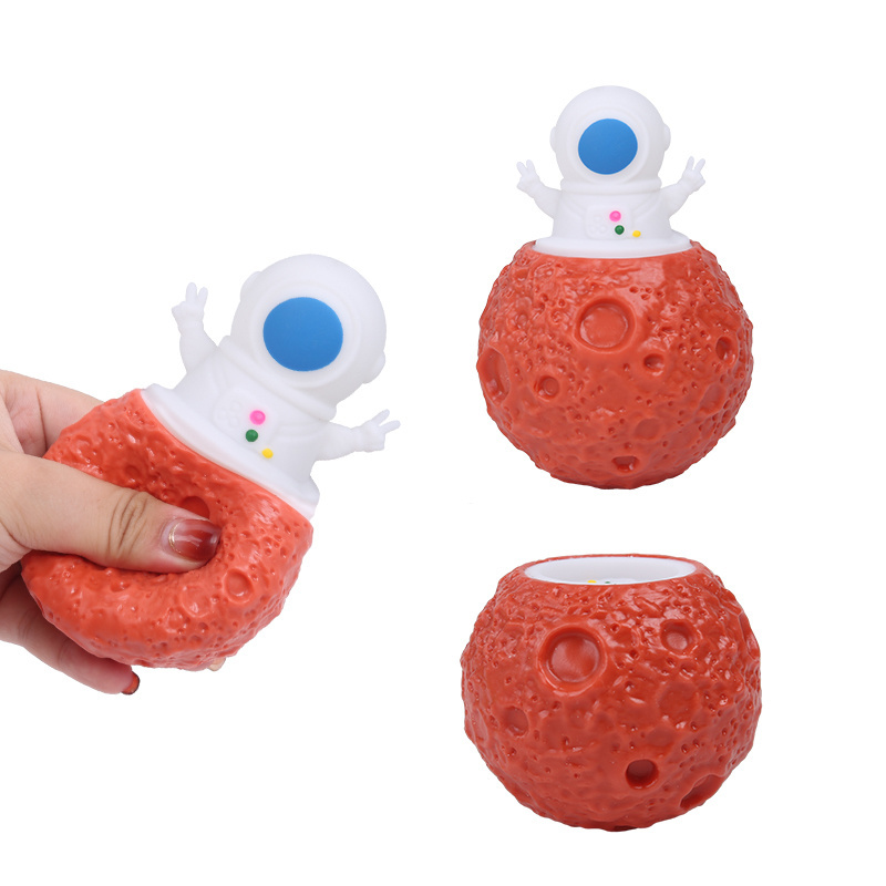 New design OEM pop up moon cup Squeeze Stress relief toys ball hiding up astronauts Squishy novelty toys for kids