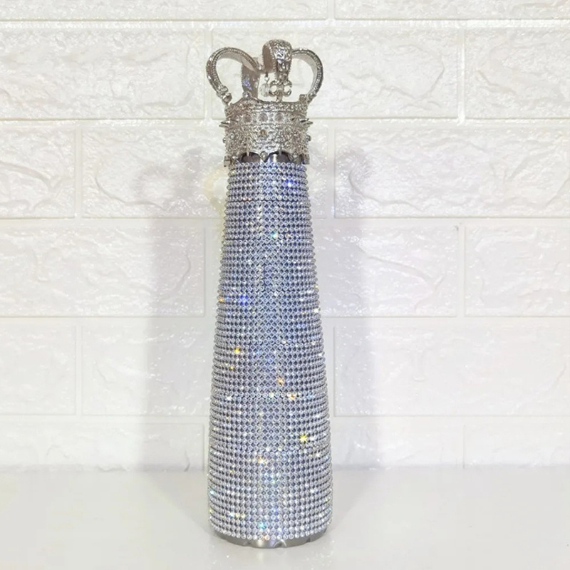 Newly Designed 500ML Vacuum Flask Bling Rhinestone Crystal Luxury Crown Water Bottle