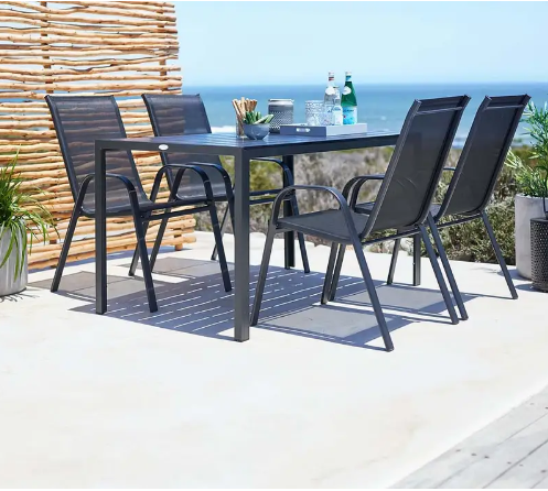 Light Gray Sling Stacking Patio Chairs With Black Metal Frame for your garden leisure time