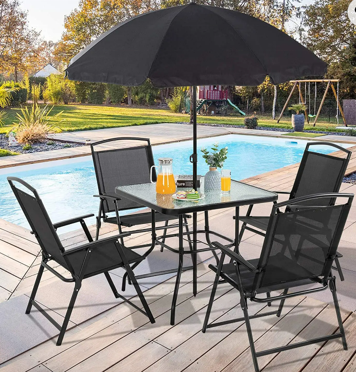 All Weather Folding Conversation Outdoor Metal Garden Patio Furniture Table and Chair Dining Sets With Umbrella