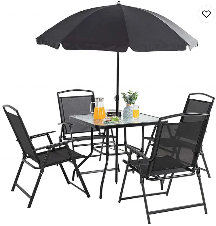 All Weather Folding Conversation Outdoor Metal Garden Patio Furniture Table and Chair Dining Sets With Umbrella