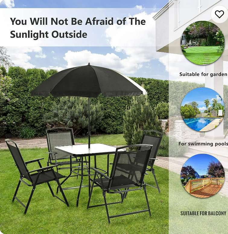 All Weather Folding Conversation Outdoor Metal Garden Patio Furniture Table and Chair Dining Sets With Umbrella