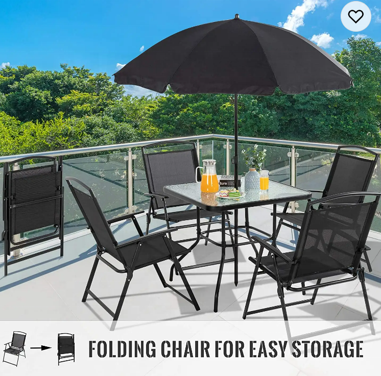 All Weather Folding Conversation Outdoor Metal Garden Patio Furniture Table and Chair Dining Sets With Umbrella