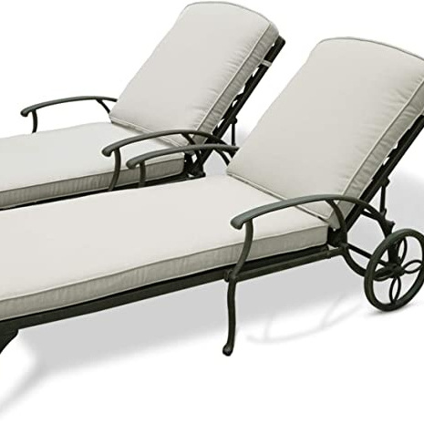 Jazeel Chaise Lounge Outdoor Chair with Beige Cushions, Aluminum Pool Side Sun Lounges with Wheels Adjustable Reclining