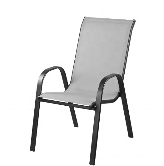 Light Gray Sling Stacking Patio Chairs With Black Metal Frame for your garden leisure time