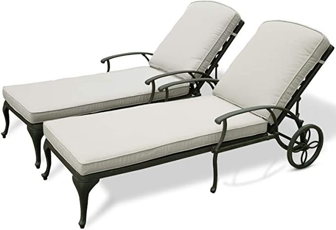 Jazeel Chaise Lounge Outdoor Chair with Beige Cushions, Aluminum Pool Side Sun Lounges with Wheels Adjustable Reclining