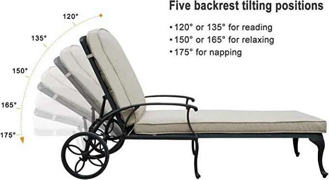 Jazeel Chaise Lounge Outdoor Chair with Beige Cushions, Aluminum Pool Side Sun Lounges with Wheels Adjustable Reclining