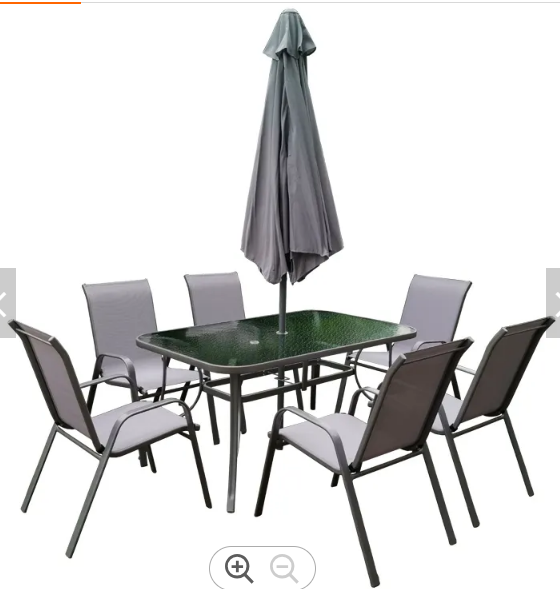 8Pcs Outdoor Garden Dining Chair Rectangular Table 6 Seater Patio Furniture Set with Umbrella