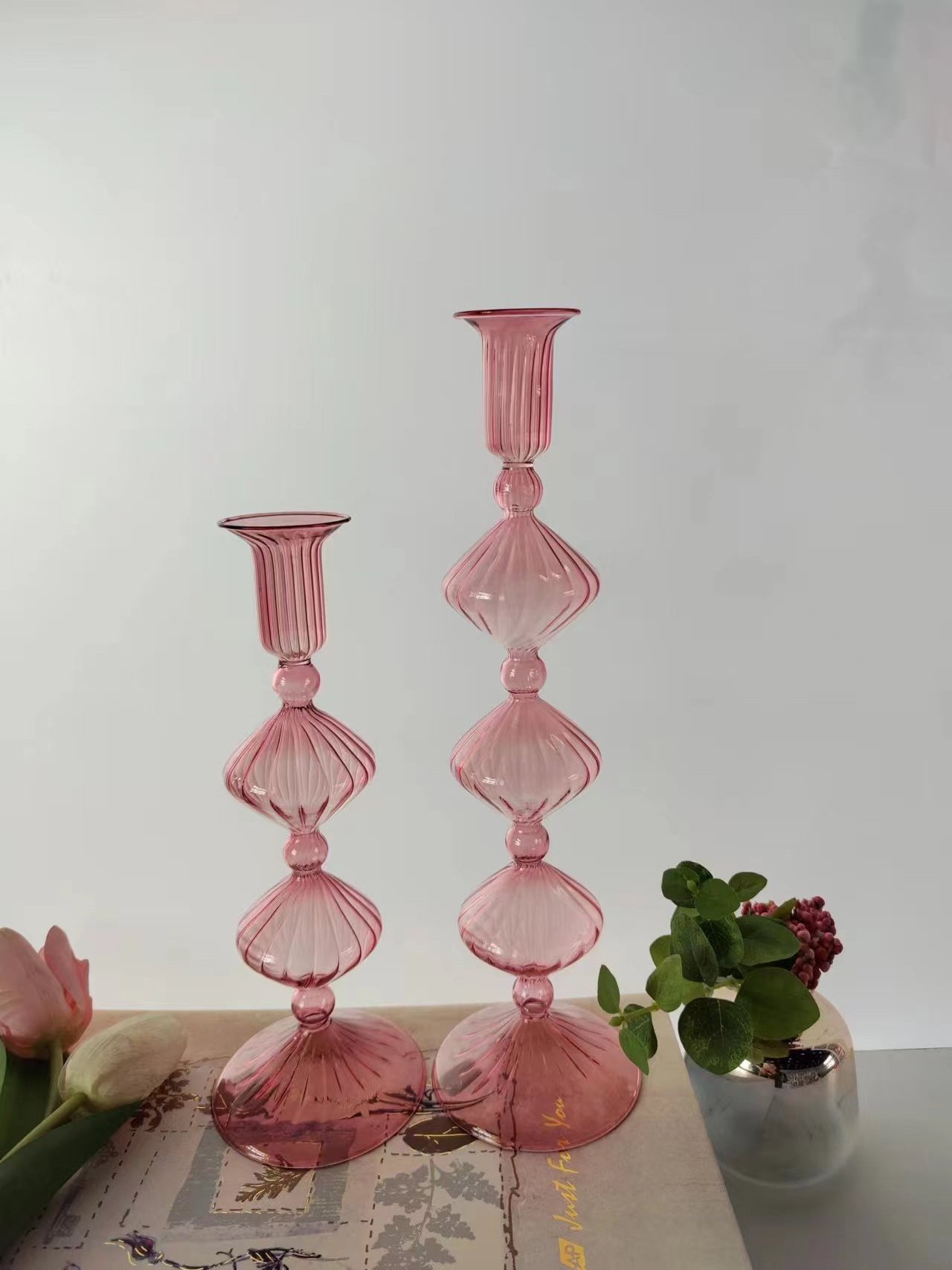 Wholesale Nordic Glass Candle Holder Wedding Decorative Glass Candlestick Holder For Home Decoration Candle Stand Set