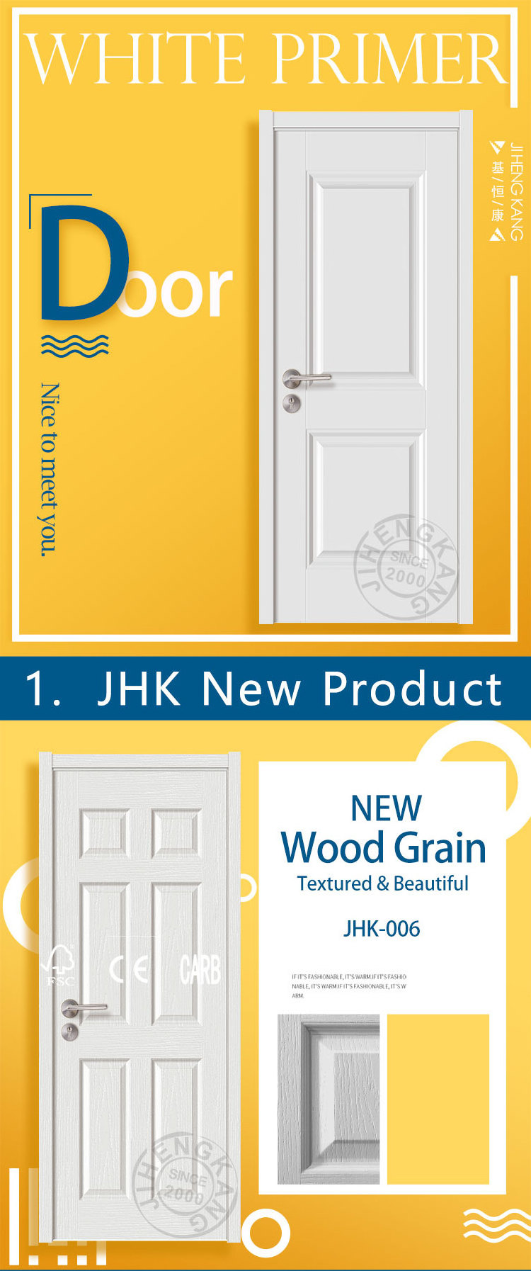 JHK MDF Interior HDF Molded Door White Primer Door