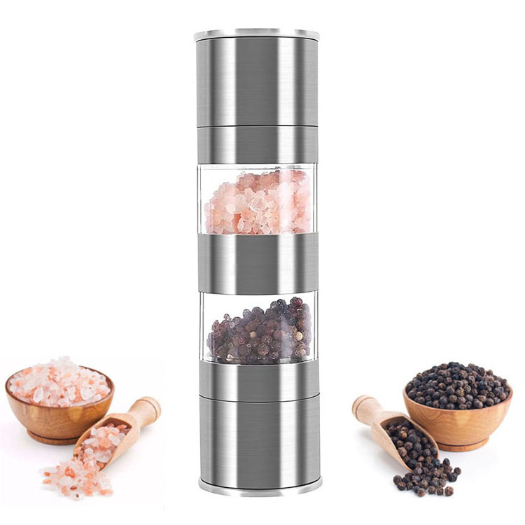 2 in 1 Salt and Pepper Grinder Ceramic Core Salt and Pepper Mill Stainless Steel Salt Grinder Adjustable Coarseness Spice Mill