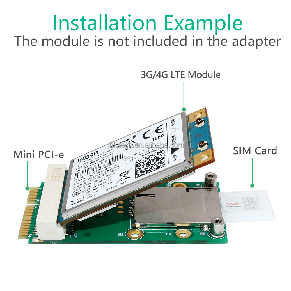 Mini PCI-E 52Pin to Mini PCIe Adapter Card with SIM Slot for GSM GPS GPRS WLAN WWLAN 3G 4G LTE Modem Module